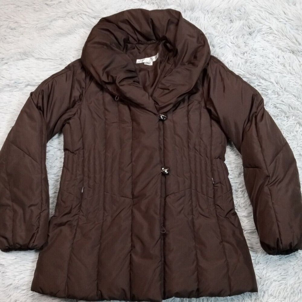 Vintage Larry Levine Jacket Womens S Brown‎ Down Waterfowl Puffer Coat Zip Up